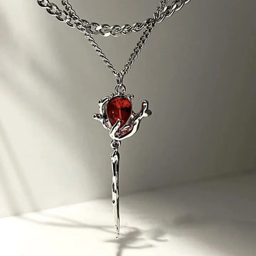 Scarlet Thorn – Gothic Heart Pendant Necklace