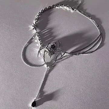 Gothic Spider Crystal Pendant – Y2K Tassel Necklace
