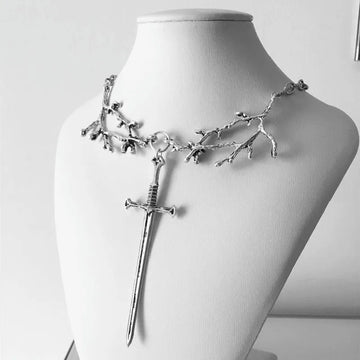 Viking Tree Branch Sword Pendant Necklace – Goth Forest Style
